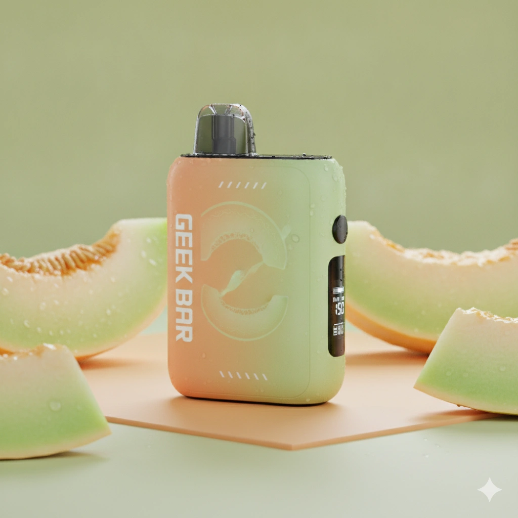 premium commercial product shot of a Geek Bar Pulse X 25K Blue Razz Ice disposable vape. The device features a vibrant, glowing 3D curved screen with space-themed starry constellation animations. The vape is standing upright on a bed of frosted, clear ice cubes, surrounded by fresh blue raspberries and light wisps of cold frozen vapor mist. Sleek futuristic design, sharp focus, dynamic studio lighting, 8k, cinematic.